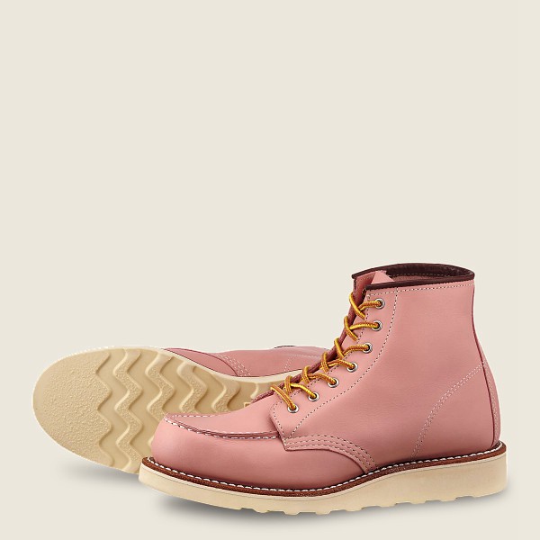 Red Wing Heritage Boots 6-inch Classic Moc - Short Boundary Leather - Pink - Womens VOY856021